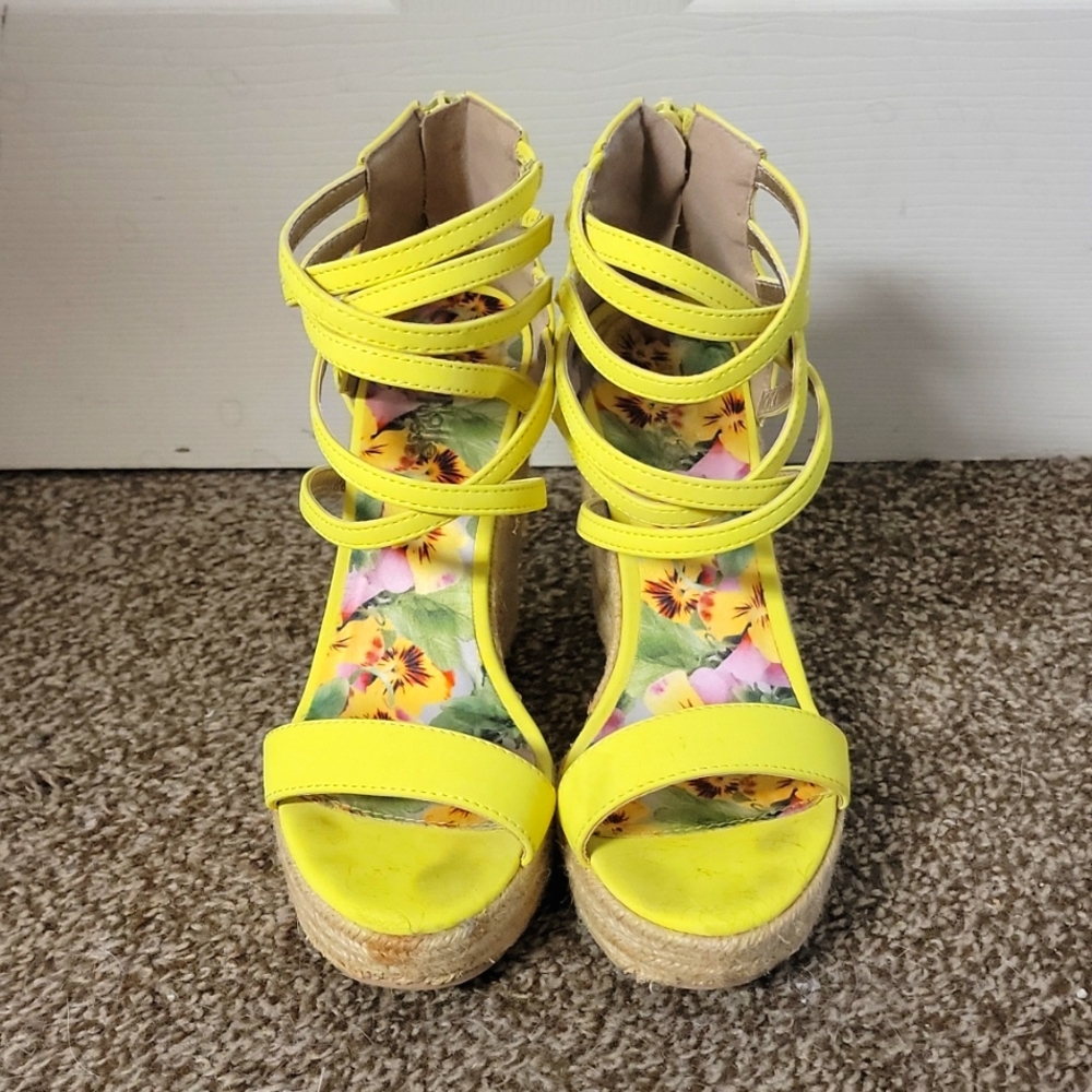 Yellow wedge sandals